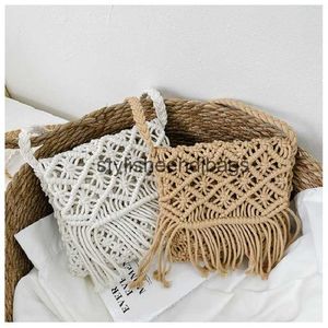 Sacs à bandoulière femmes sac tissé à la main avec des glands Boho plage Style coton corde Crochet évider bandoulière sac à main ToteH24217