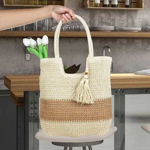 Bolsos de hombro Bolso de playa grande para mujer Bolso tejido Máquina de un solo hombro Tote de hierba Patrón de espiga 240311