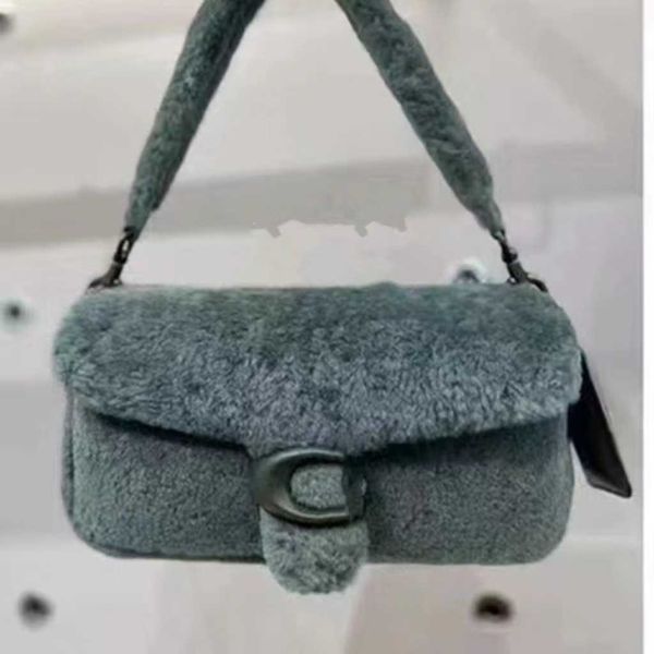 Bolsos de hombro de lana para mujer, novedad de otoño 2022, bandolera versátil para tableta, diseño pequeño, cordero de peluche, verde malaquita