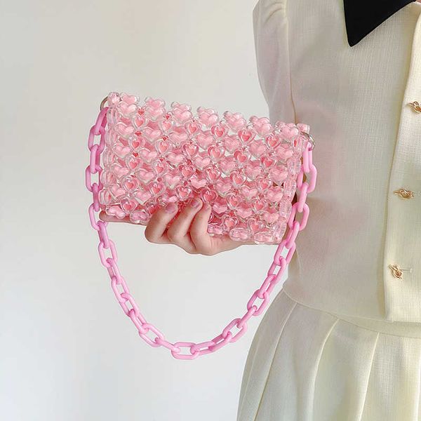 Sacs à bandoulière Xiaokou Rose Jelly Love Sac perlé tissé à la main Matériel de bricolage Cadeau fait maison pour petite amie