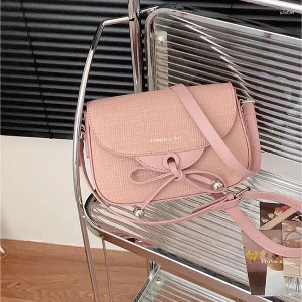 Bolsos de hombro xiuya casual rosa mujer bolso cuero a cuadros sencillo arco dulce de la moda diariamente estética elegante femenino