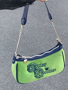 Sacs à bandoulières Y2K Retro Coréen Green Underar Underar Handbag Womens Sling Velvet Zipper Wallet Party H240528