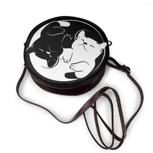 Sacs à bandoulières Ying Yang Dog Crossbody for Women Pu Leather Round Round Hands Mesquer Messenger Bag Sac A Main