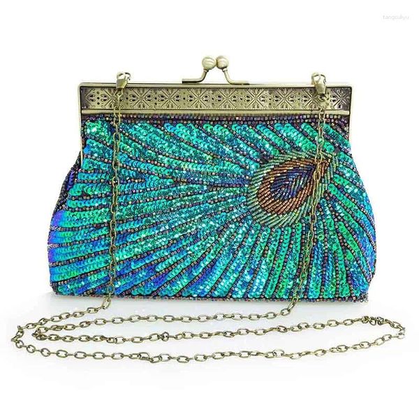 Bolsas de hombro YYW Vintage Flapper Peacock Bolso de noche Mujer Lentejuelas Granos Fiesta Boda Monedero nupcial Cóctel formal Prom