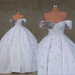 Robes de mariée à boule de l'épaule brillant les perles hors perles de perles de perles de sur mesure