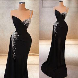 Hombro negro One Prom Vestes Mermaid Satin Formal Vestidura Vada de la noche Mujer Destino de fiesta Bridal Rata de Soiree