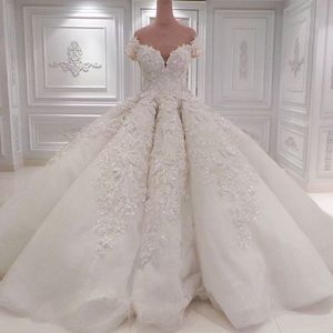 Cristal de hombro fuera de 2020 vestidos de boda de encaje con lentejuelas de encaje completo vestidos de novia con túnicas de talla de balón vintage de bal Bal