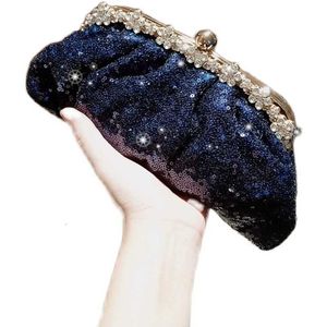 Pochette à bandoulière bleu foncé pour femmes, sacs à main avec chaîne à paillettes scintillantes et diamants, portefeuille de fête féminin Z246