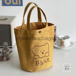 Épaule Brodé Petit Ours Seau Fourre-Tout Toile Simple et Polyvalent Petite Capacité Boîte À Lunch Portable Sacs Pour Femmes