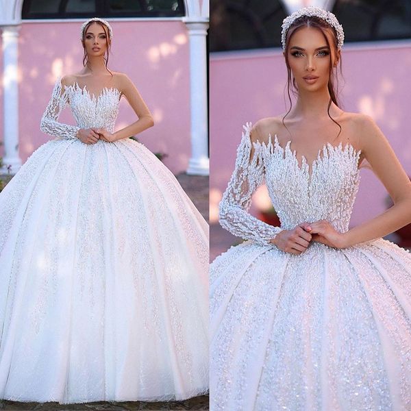 Vestido de novia exquisito con hombros descubiertos para mujer, vestido de novia brillante hecho a medida con cuentas de encaje, largo hasta el suelo, de talla grande es