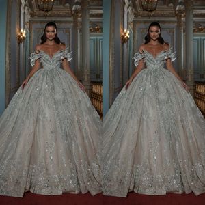 Épaule magnifique robes de mariée se paillettes en perles robes nuptiales sur mesure en cristal appliques robe de bal Vestido de Novia