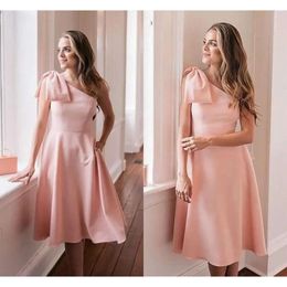 Schouder één 2021 jurken roze korte prom chiffon boog knie lengte op maat gemaakte plus size staartjurk formele ocn slijtage vestido