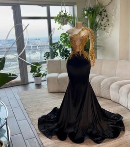 Robe de bal dorée à manches longues pour fille noire, épaules dénudées, scintillante, sirène, robe de réception d'anniversaire, 2024
