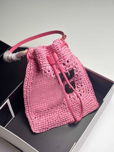 Hombro Rainbow Straw Beach Bolsas al por mayor Totes rosa de cubo Mini Bag Bag Branded Design Purse 240516