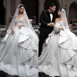 Paillettes d'épaule en dentelle robes romantiques Ball Wedding Off Design Pleas Sweep Train Backless Bridal Bridal Custom Made Made Plus Vestidos de Novia