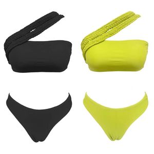 Single tissu à épaule Tie à corde de soutien-gorge Solid Couleur Split Split For Women New Bikini