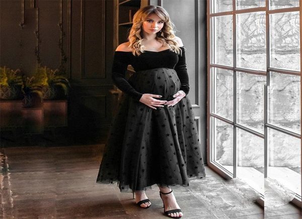 Vestidos de maternidad sin hombros Pogografía Props Sexy Star Maxi Vestido para mujeres embarazadas Vestido de embarazo largo PO Shoots2074829