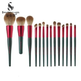 Brosse de maquillage professionnel Shoushoulang Set 14pcs Face Powder Powder Blush Shadow Brush Soft Synthetic Fiber Makeup Kit 240403