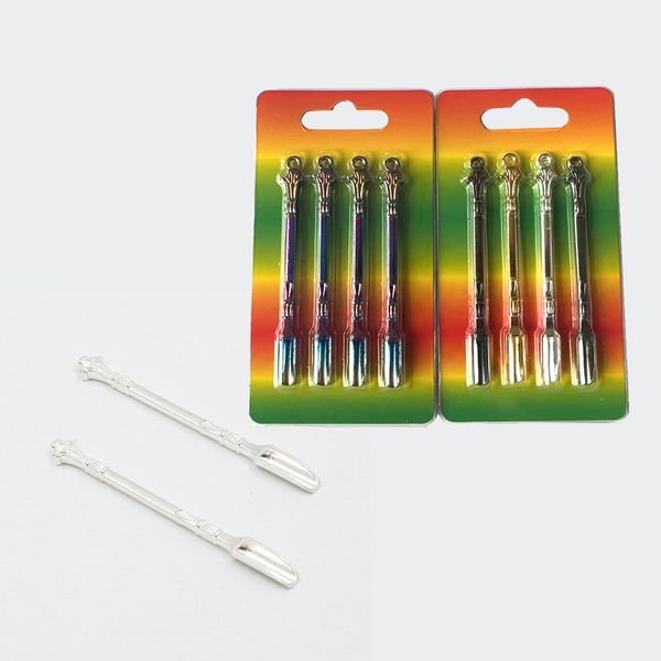 Pelle Dab Tool Wax Accessoires pour fumer Spatule Dabber Outils pour plates-formes pétrolières Mini 80mm Stylo vaporisateur d'herbes sèches en métal Outils Cuillère à base de plantes pour Yocan Tabac Bong d'eau