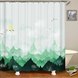 Douche 3D-stijl landschap gedrukt badkamer douchegordijn polyester waterdicht bad woondecoratie gordijn met haak