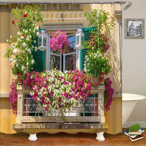 Douche salle de bain décoration imperméable rideau de douche Polyester décoration de la maison rideau 3D rue fenêtre fleur paysage imprimé bain