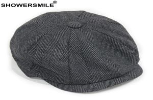 Douche noire gris laine chapeau man necsboy caps Herringbone tweed chaud hiver octogonal chapeau mâle femelle gatsby rétro plates plates s10207059044