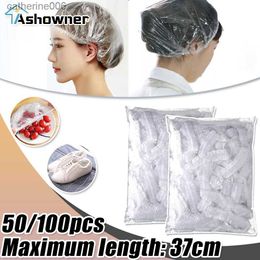 Bonnets de douche 50/100 pièces bonnet de douche jetable forme de maille élastique imperméable Non-tissé chapeau de bain pour Extension clair beauté cheveux chapeau Shower CapL231110