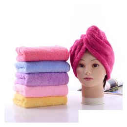 Bonnets de douche 6 couleurs Serviette douce Magic Séchage rapide des cheveux Séchage en microfibre Turban confortable Wrap Hat Spa Bathing Dh0446 Drop Delivery Dhc7J