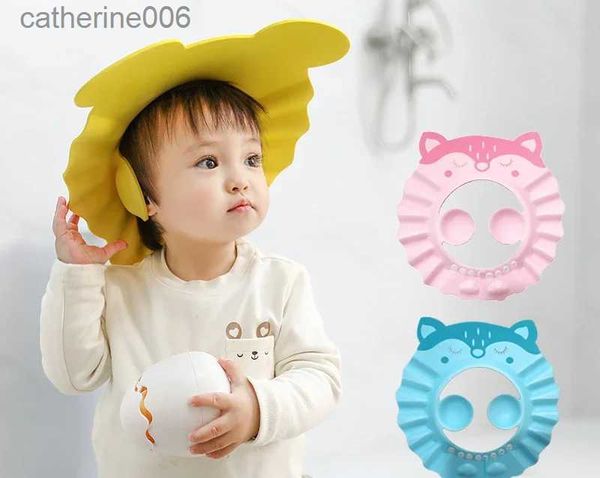 Bonnets de douche Chapeau de lavage de cheveux réglable bonnet souple de douche de bébé pour enfants Protection des oreilles sûr enfants bain douche protéger couvre-tête L231110