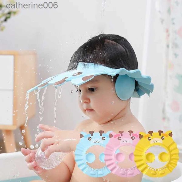 Bonnets de douche Bébé bain enfants chapeau shampooing sûr Anti bouchon d'eau accessoires douche réglable bouclier souple bain sûr enfants pomme de douche CoverL231110