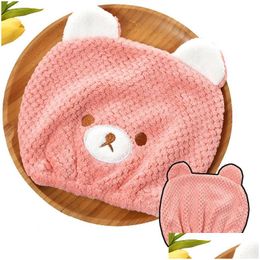 Bonnets de douche Cartoon Baby Cap Magic Quick Dry Hair Coral Fleece Towel Cute Bear Séchage Turban Wrap Hat Kid Bathing Vt1711 Drop Delive Dhqni