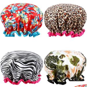 Bonnets de douche Mode Bonnet de douche imperméable Chapeau de bain Double couche Femmes Fournitures Impression cheveux ER Accessoires de salle de bain Shampooing -Proof Ca Dha3W