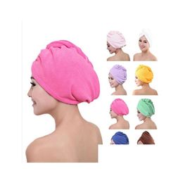 Gorros de ducha Turbante para el cabello Toalla Mujeres Gorro súper absorbente Microfibra de secado rápido Baño seco Algodón 60X25 cm Dc034 Entrega de gotas Inicio Dhscw