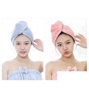 Douchekapjes Hoge kwaliteit groothandel Sneldrogend Wrap Microfiber haarhanddoek Aangepaste tulband voor meisje Vrouwen Drop Delivery Home Garden Ba Dhidj