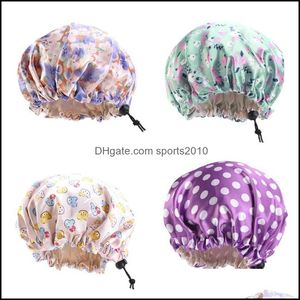 Gorros de ducha Cabeza de niño Cuidado del cabello Gorros Seda Gorro de ducha redondo Hebilla de ajuste Flor de la fruta Baño Tapas de protección 5 7Ba G2 Drop D Dhpfn