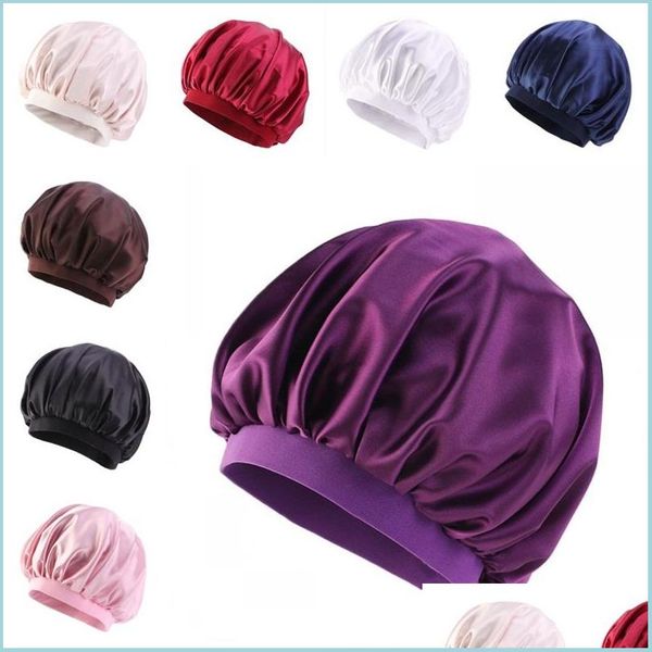 Bonnets de douche Lady Satin Silk Chapeaux de sommeil ajustés Bonnets de douche Head Wrap Bonnets de soins capillaires Élasticité Chapeau de bain Circar Produits de chambre Dr Dhndy