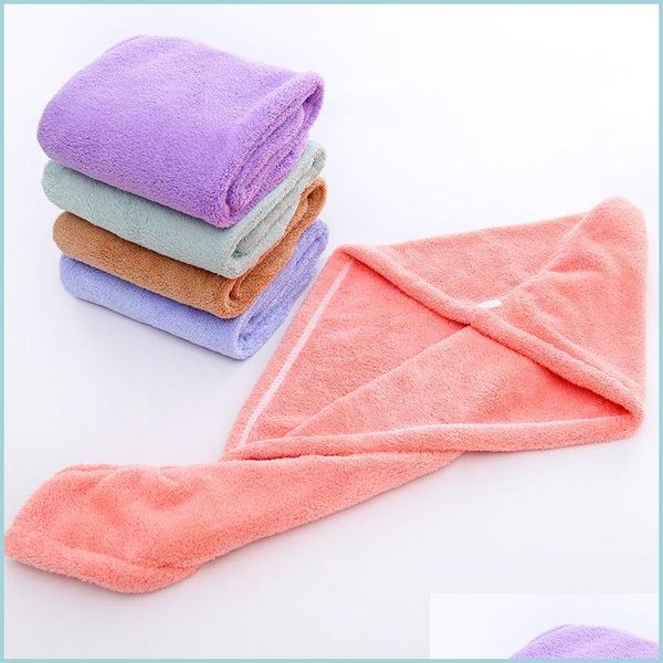 Bonnets de douche Microfibre cheveux serviette Wrap bonnets de douche femmes corail polaire super absorbant cheveux à séchage rapide Turban séchage bouclé long épais DHj0W