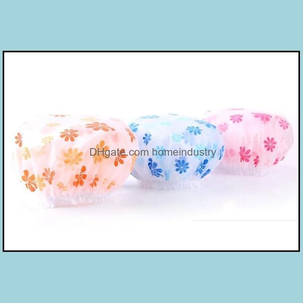 Bonnets de douche Mti Color Flower Print Eva Lady Bonnet de bain Shampooing sûr Douche Protéger Chapeau doux pour les femmes Lavage imperméable Bouclier de cheveux 5P Dharu