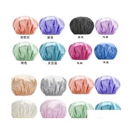 Bonnets De Douche Épais Douche Satin Chapeaux Bonnets De Bain Cheveux Er Double Étanche Couleur Pure Cuisine 5700 Q2 Drop Delivery Home Garden Bathroo Dhdmu