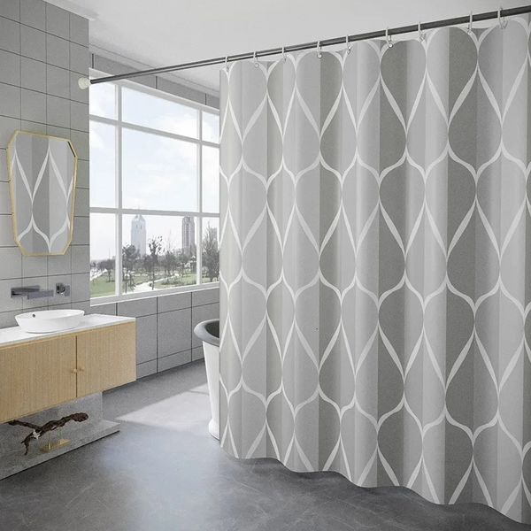 Rideau de douche épais gris géométrique tissu polyester imperméable rideaux de douche modernes avec crochets décor de salle de bain 240514