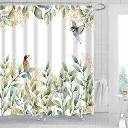 Rideaux de douche 1 / 4pcs feuilles vertes motif d'oiseau pythratte polyester avec crochets salle de bain pour la salle de bain décora