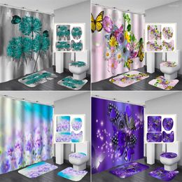 Douche gordijnen 180 180 cm kleurrijke bloemen stoffen badmatten vloerkleden mooie vlinder bloem badkamer gordijn set huisdecoratie