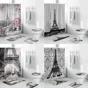 Rideaux de douche 180 180 cm Paris paysage tour Eiffel rideau 3D étanche ensemble de salle de bain tapis antidérapants couvercle de toilette tapis de couverture