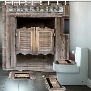 Douchegordijnen 180 180 cm rustieke oude houten schuurdeur westelijk gordijn badkamer set toiletkap mat non slip tapijt home decor