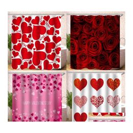 Rideaux De Douche 180X180Cm Bain Rideau De Douche Impression Numérique Épreuve De L'eau Polyester Matériel Rideaux Amour Rose Pétale Motif Arriv Dhv0T