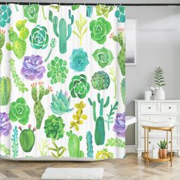 Rideaux de douche 180x180cm de salle de bain rideau étanche rideau de plante tropicale feuille cactus imprimer en polyester décoration domestique avec crochets