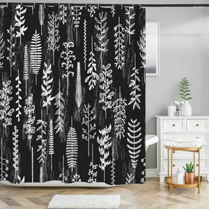Douche gordijnen 180x180 cm badkamer waterdicht gordijn eenvoudige zwart -witte bladeren drukpolyester thuisdecoratie met haken