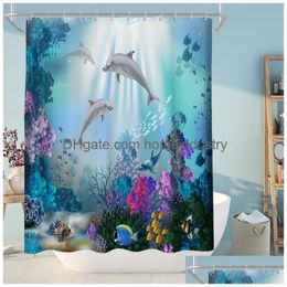 Douchegordijnen 180x180 cm polyester waterdichte meeldauw gordijn oceaan landschap dier dolphin digitale druk badkamer set druppel dhlpm