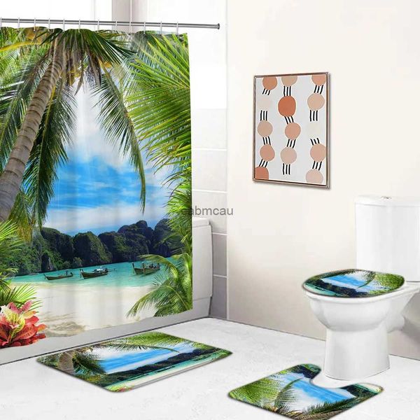 Rideaux de douche 180x180 cm Sunny Beach cocotier imprimé tissu rideaux de douche rideau de salle de bain tapis antidérapants couvercle de toilette ensemble de tapis de bain