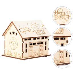 Douchegordijnen 1 st piggy bankkid speelhuisvormige geldbesparende pot houten munt voor kinderen thuisgeld